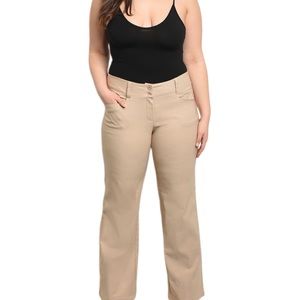 Khaki tan wide leg plus size pants B-1
